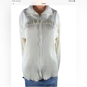 Grand Ole Opry Zip Front Ribbed Cardigan Sweater Faux Leather Fringe Womens 1X
